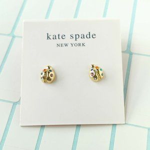 Kate Spade Nature Walk Ladybug Multicolor Gold Stud Earrings with dust bag